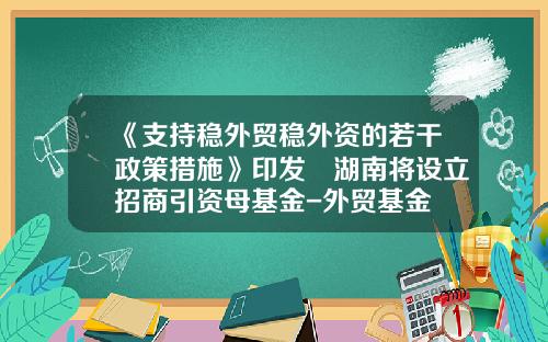 《支持稳外贸稳外资的若干政策措施》印发​湖南将设立招商引资母基金-外贸基金