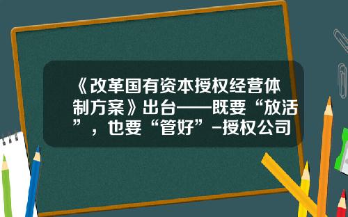 《改革国有资本授权经营体制方案》出台——既要“放活”，也要“管好”-授权公司经营