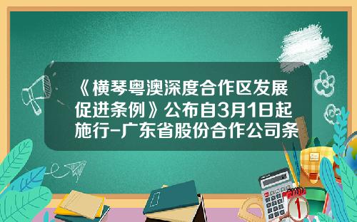 《横琴粤澳深度合作区发展促进条例》公布自3月1日起施行-广东省股份合作公司条例