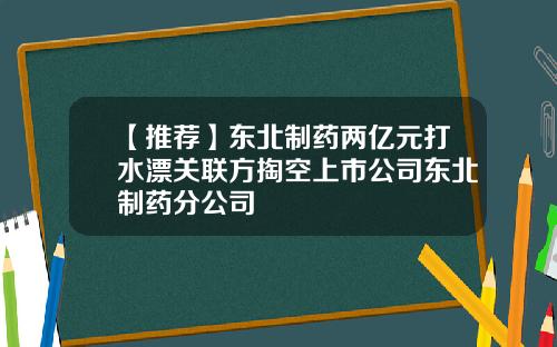 【推荐】东北制药两亿元打水漂关联方掏空上市公司东北制药分公司
