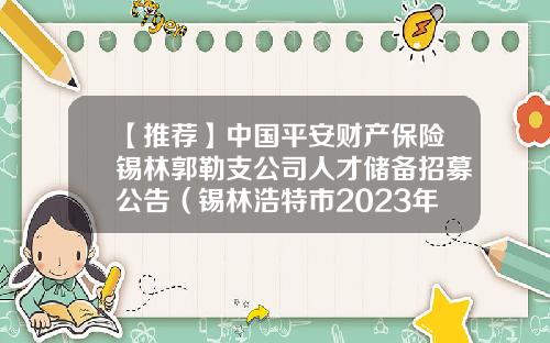 【推荐】中国平安财产保险锡林郭勒支公司人才储备招募公告（锡林浩特市2023年第二批中小企业和非公企业人才储备招募公告）-近入平安保险公司需要什么要求
