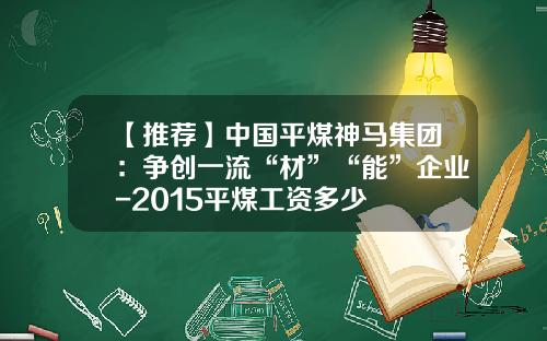 【推荐】中国平煤神马集团：争创一流“材”“能”企业-2015平煤工资多少