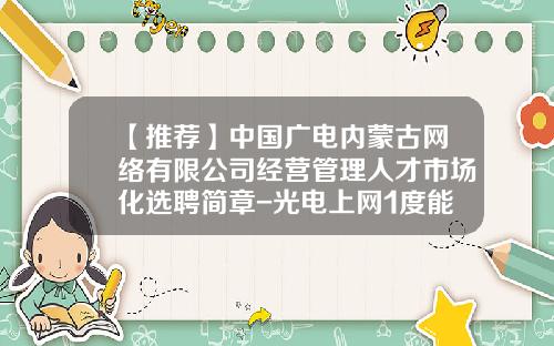 【推荐】中国广电内蒙古网络有限公司经营管理人才市场化选聘简章-光电上网1度能得到多少钱