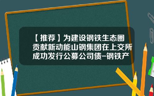 【推荐】为建设钢铁生态圈贡献新动能山钢集团在上交所成功发行公募公司债-钢铁产业基金