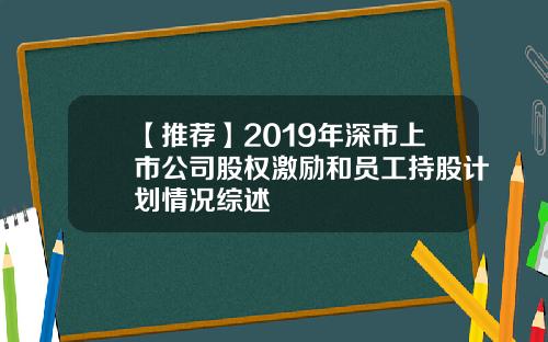 【推荐】2019年深市上市公司股权激励和员工持股计划情况综述