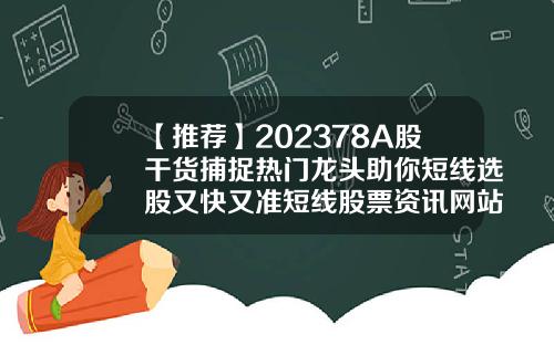 【推荐】202378A股干货捕捉热门龙头助你短线选股又快又准短线股票资讯网站排名