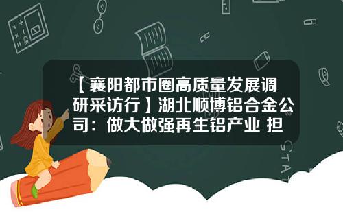 【襄阳都市圈高质量发展调研采访行】湖北顺博铝合金公司：做大做强再生铝产业 担当“循环经济”主力军