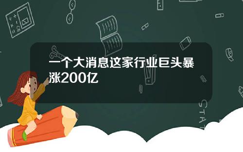 一个大消息这家行业巨头暴涨200亿