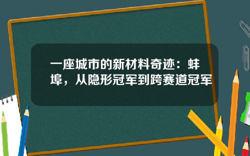 一座城市的新材料奇迹：蚌埠，从隐形冠军到跨赛道冠军