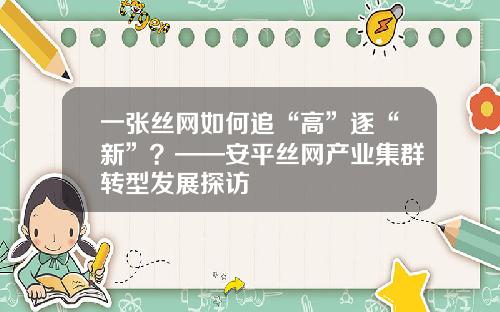 一张丝网如何追“高”逐“新”？——安平丝网产业集群转型发展探访