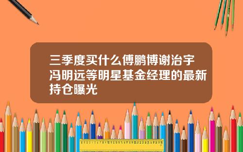 三季度买什么傅鹏博谢治宇冯明远等明星基金经理的最新持仓曝光