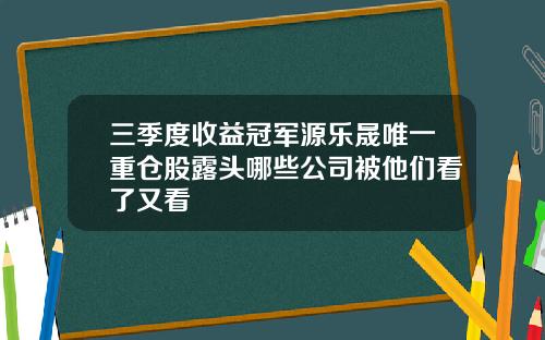 三季度收益冠军源乐晟唯一重仓股露头哪些公司被他们看了又看