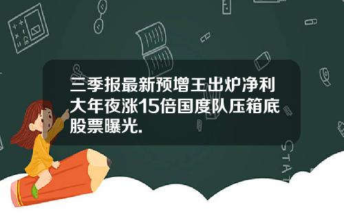 三季报最新预增王出炉净利大年夜涨15倍国度队压箱底股票曝光.