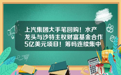 上汽集团大手笔回购！水产龙头与沙特主权财富基金合作5亿美元项目！筹码连续集中股出炉（附股）-有什么收费股票资讯