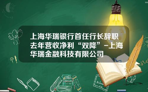 上海华瑞银行首任行长辞职去年营收净利“双降”-上海华瑞金融科技有限公司