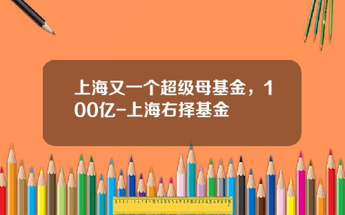上海又一个超级母基金，100亿-上海右择基金