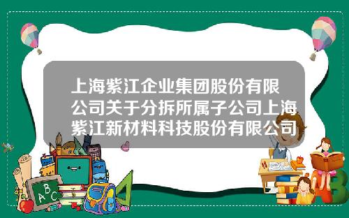 上海紫江企业集团股份有限公司关于分拆所属子公司上海紫江新材料科技股份有限公司至科创板上市的预案-上海紫江食品容器包装有限公司
