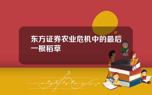 东方证券农业危机中的最后一根稻草
