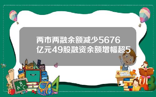 两市两融余额减少5676亿元49股融资余额增幅超5