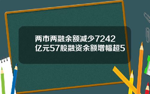 两市两融余额减少7242亿元57股融资余额增幅超5