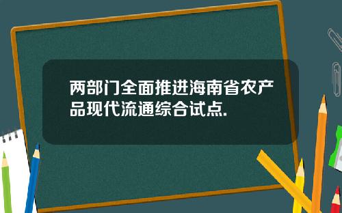 两部门全面推进海南省农产品现代流通综合试点.