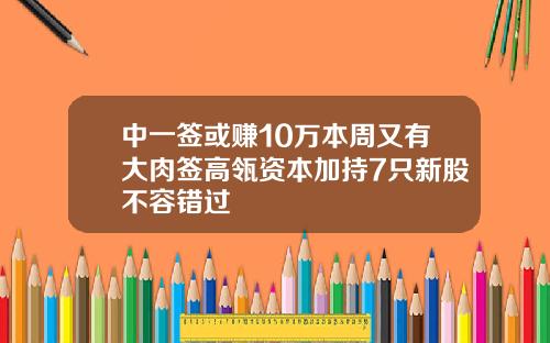 中一签或赚10万本周又有大肉签高瓴资本加持7只新股不容错过
