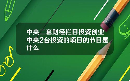 中央二套财经栏目投资创业中央2台投资的项目的节目是什么