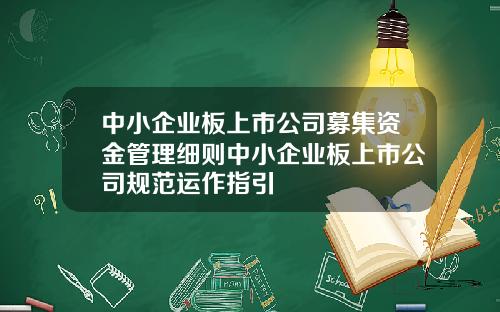 中小企业板上市公司募集资金管理细则中小企业板上市公司规范运作指引