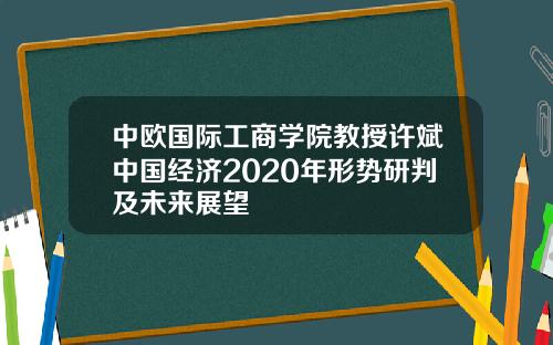 中欧国际工商学院教授许斌中国经济2020年形势研判及未来展望