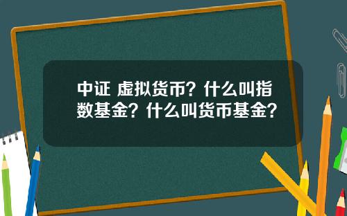 中证 虚拟货币？什么叫指数基金？什么叫货币基金？