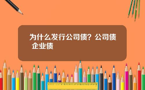为什么发行公司债？公司债 企业债
