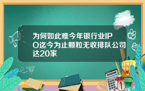 为何如此难今年银行业IPO迄今为止颗粒无收排队公司达20家