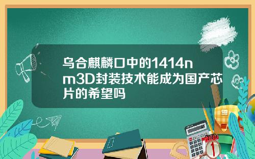 乌合麒麟口中的1414nm3D封装技术能成为国产芯片的希望吗
