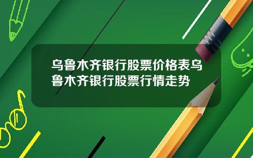 乌鲁木齐银行股票价格表乌鲁木齐银行股票行情走势