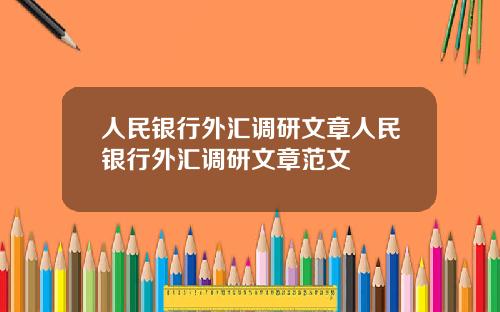 人民银行外汇调研文章人民银行外汇调研文章范文