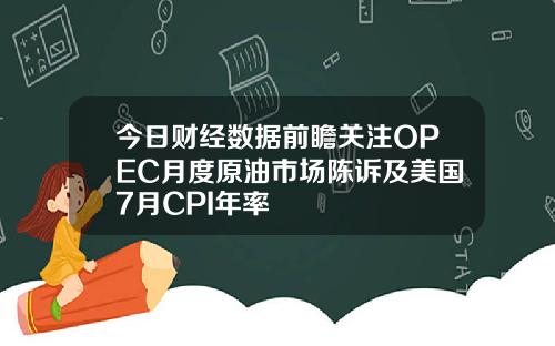 今日财经数据前瞻关注OPEC月度原油市场陈诉及美国7月CPI年率