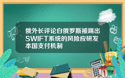 俄外长评论白俄罗斯被踢出SWIFT系统的风险应研发本国支付机制