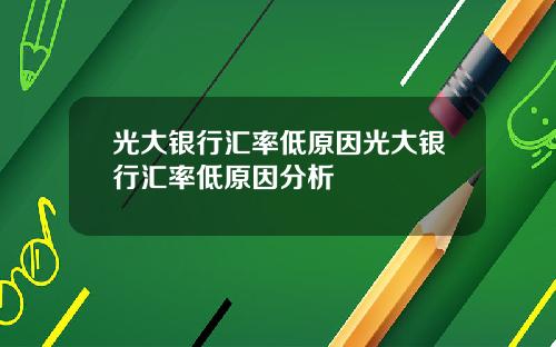 光大银行汇率低原因光大银行汇率低原因分析