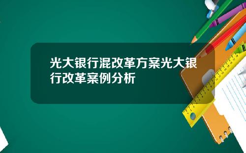 光大银行混改革方案光大银行改革案例分析