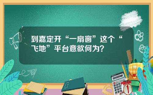 到嘉定开“一扇窗”这个“飞地”平台意欲何为？