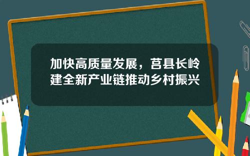 加快高质量发展，莒县长岭建全新产业链推动乡村振兴