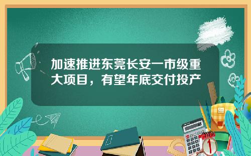 加速推进东莞长安一市级重大项目，有望年底交付投产