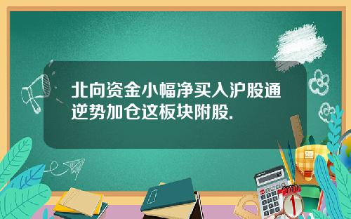 北向资金小幅净买入沪股通逆势加仓这板块附股.