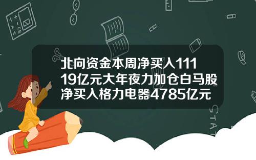 北向资金本周净买入11119亿元大年夜力加仓白马股净买入格力电器4785亿元.