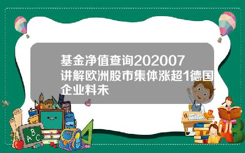 基金净值查询202007讲解欧洲股市集体涨超1德国企业料未