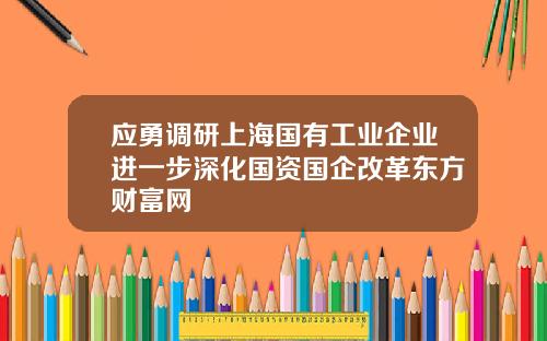 应勇调研上海国有工业企业进一步深化国资国企改革东方财富网