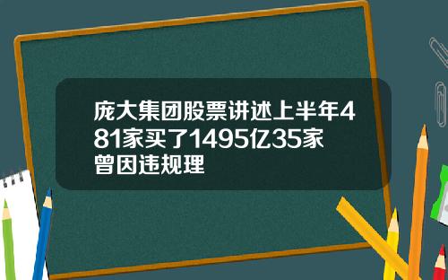 庞大集团股票讲述上半年481家买了1495亿35家曾因违规理