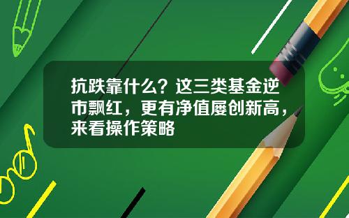 抗跌靠什么？这三类基金逆市飘红，更有净值屡创新高，来看操作策略