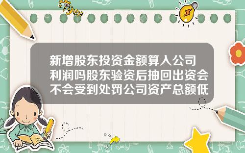 新增股东投资金额算入公司利润吗股东验资后抽回出资会不会受到处罚公司资产总额低于注册资本能否分配赚取的利润