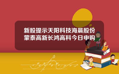 新股提示天阳科技海晨股份蒙泰高新长鸿高科今日申购